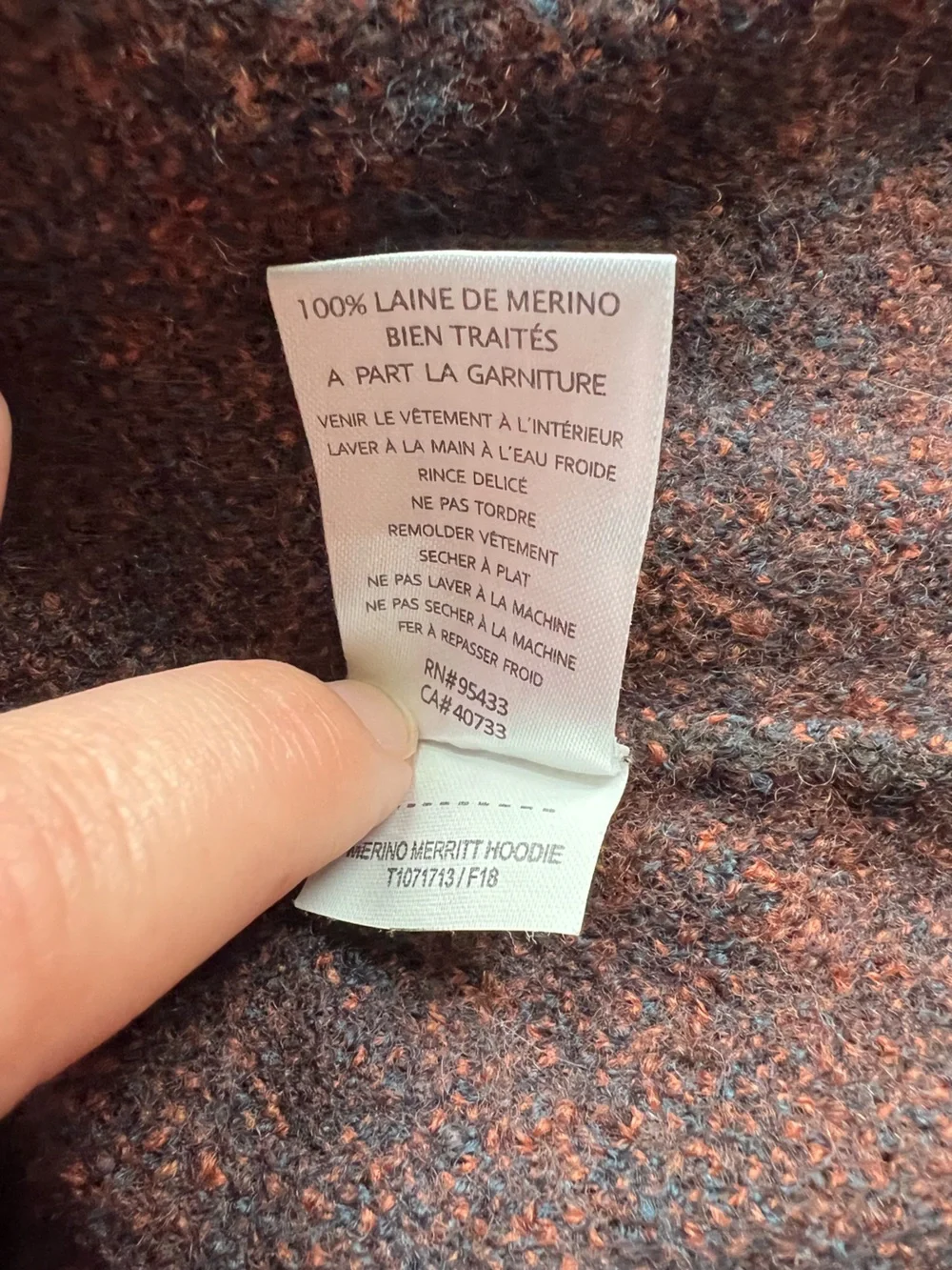 Toad&Co Brown Hooded Cardigan with Orange Blue Geometric Accents Merino Wool Lg - Picture 6 of 6